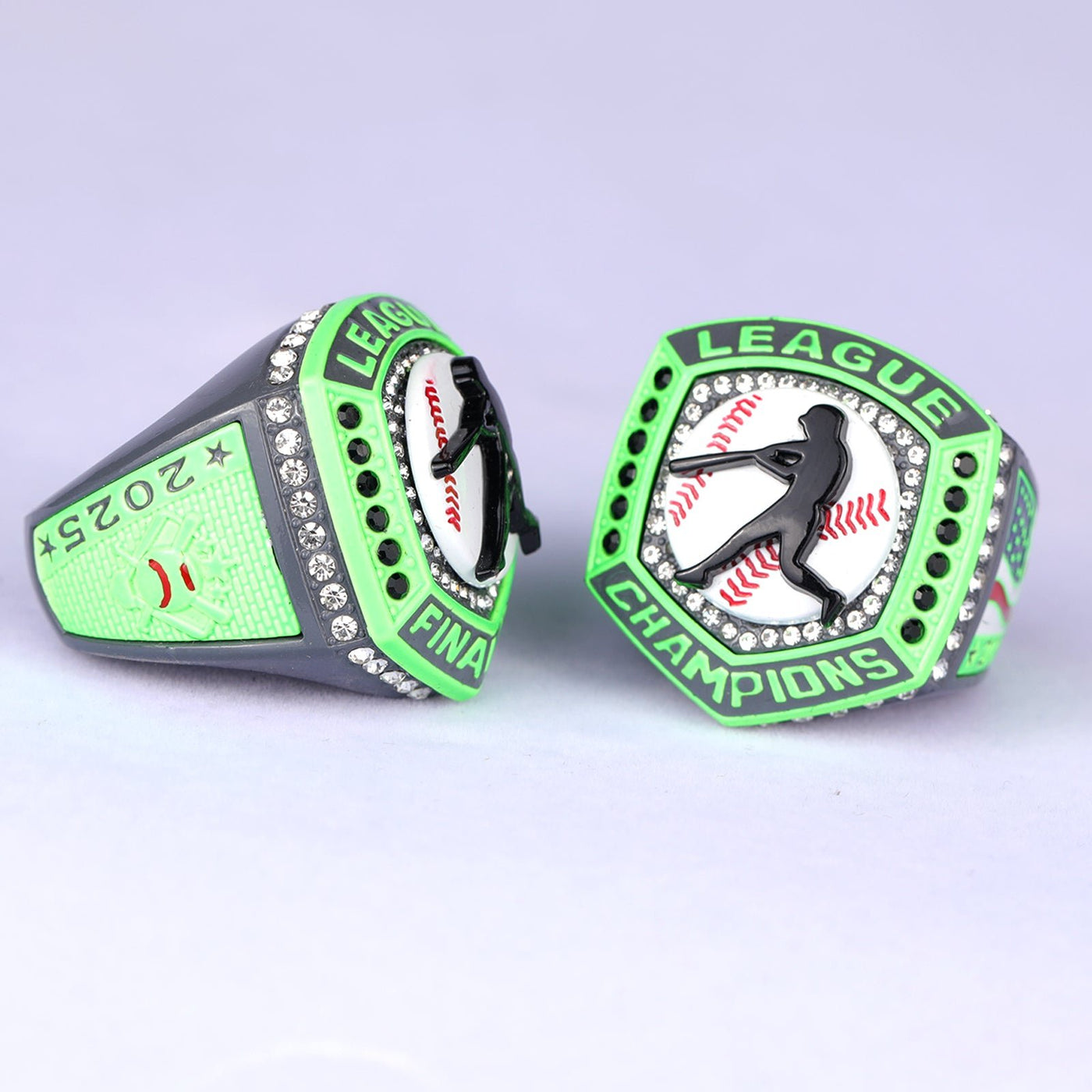 2025 heavy cheap baseball LEAGUE grey green championship ring size 9.5 and 11.5 - Topsportsjewelry & awards