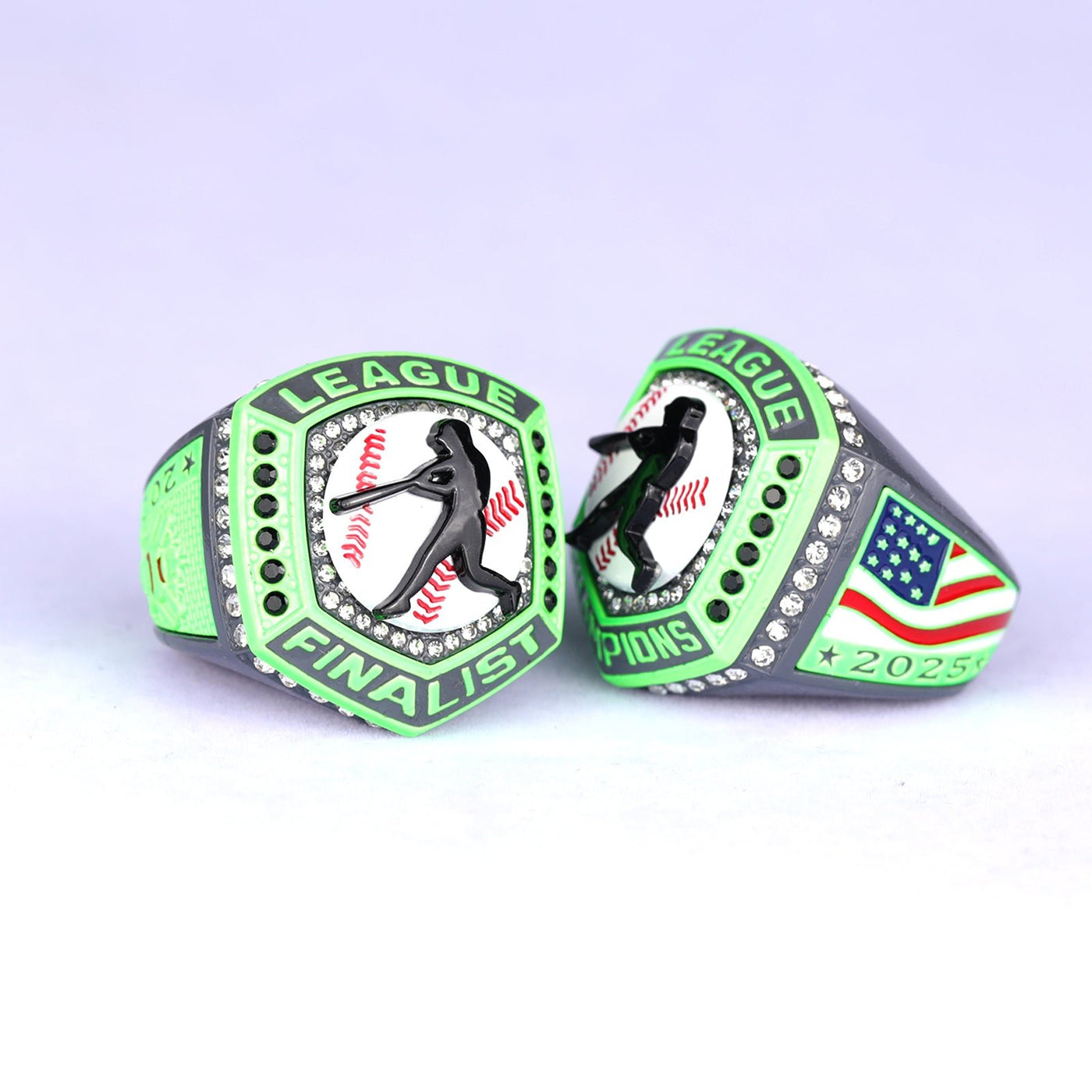 2025 heavy cheap baseball LEAGUE grey green championship ring size 9.5 and 11.5 - Topsportsjewelry & awards