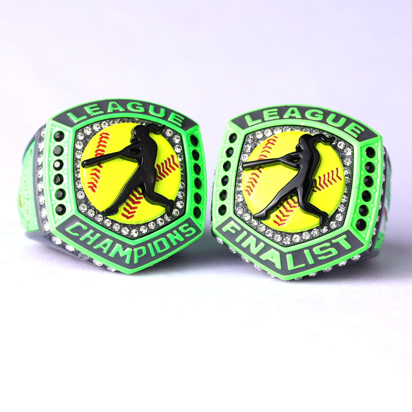 2025 LEAGUE grey green softball champion & Finalist rings size 9.5 and size 11.5 - Topsportsjewelry & awards