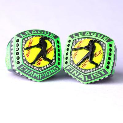 2025 LEAGUE grey green softball champion & Finalist rings size 9.5 and size 11.5 - Topsportsjewelry & awards