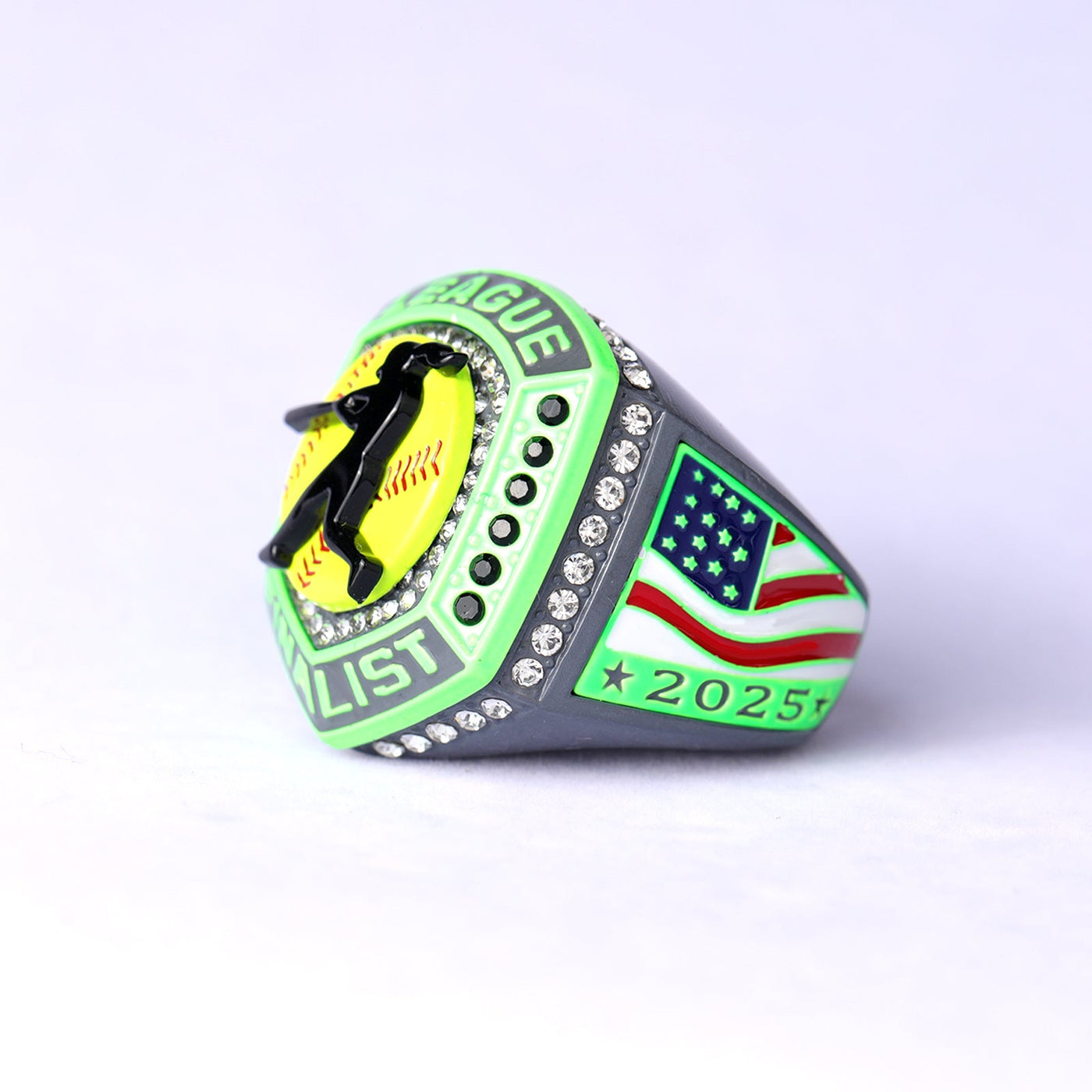 2025 LEAGUE grey green softball champion & Finalist rings size 9.5 and size 11.5 - Topsportsjewelry & awards