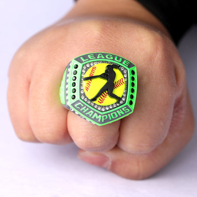 2025 LEAGUE grey green softball champion & Finalist rings size 9.5 and size 11.5 - Topsportsjewelry & awards