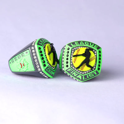 2025 LEAGUE grey green softball champion & Finalist rings size 9.5 and size 11.5 - Topsportsjewelry & awards