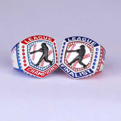 2025 LEAGUE red blue white baseball championship ring youth size 9.5 adult size 11.5 - Topsportsjewelry & awards