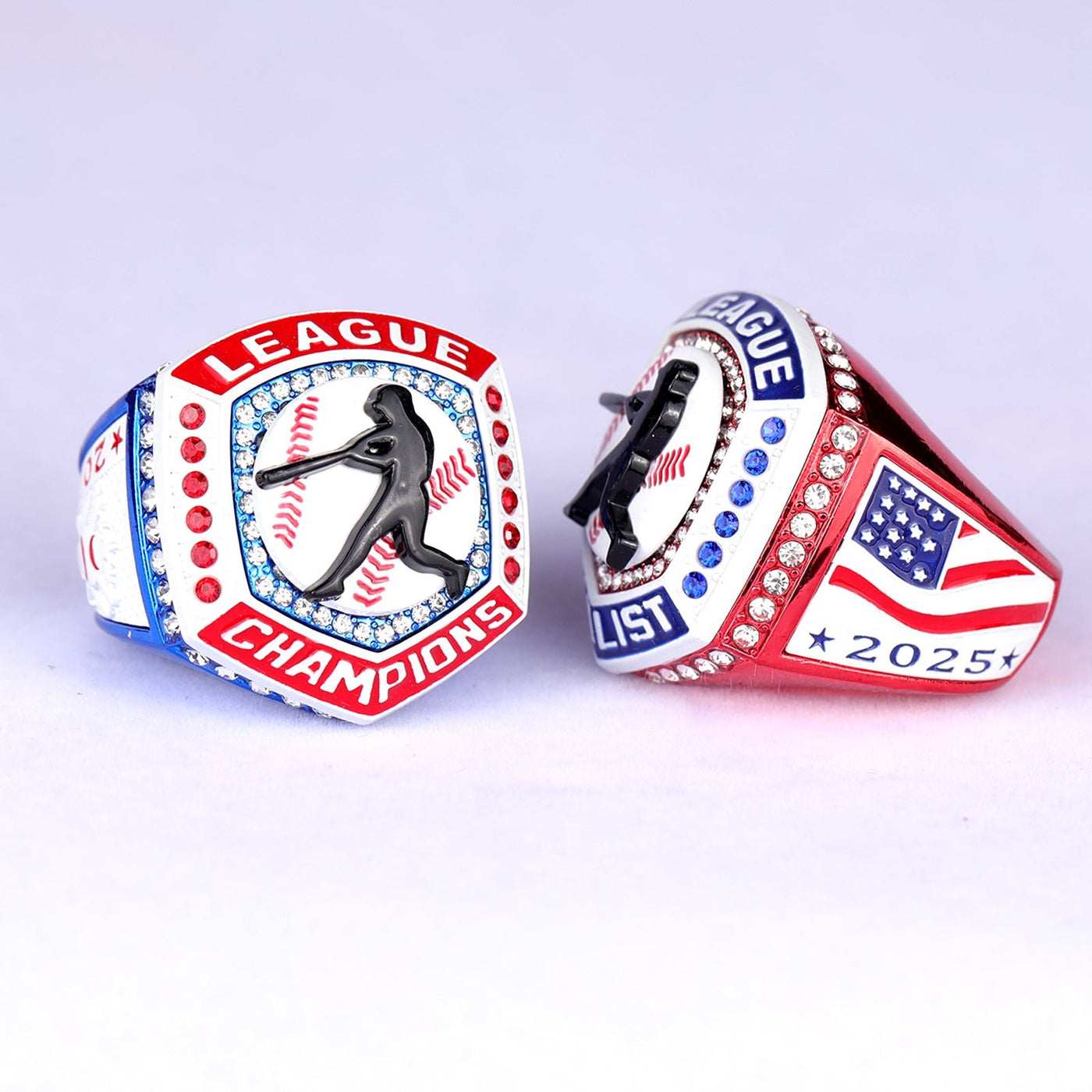 2025 LEAGUE red blue white baseball championship ring youth size 9.5 adult size 11.5 - Topsportsjewelry & awards