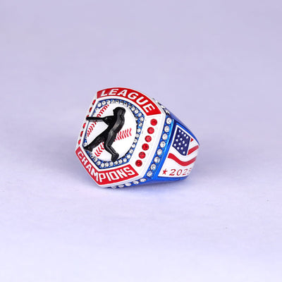 2025 LEAGUE red blue white baseball championship ring youth size 9.5 adult size 11.5 - Topsportsjewelry & awards