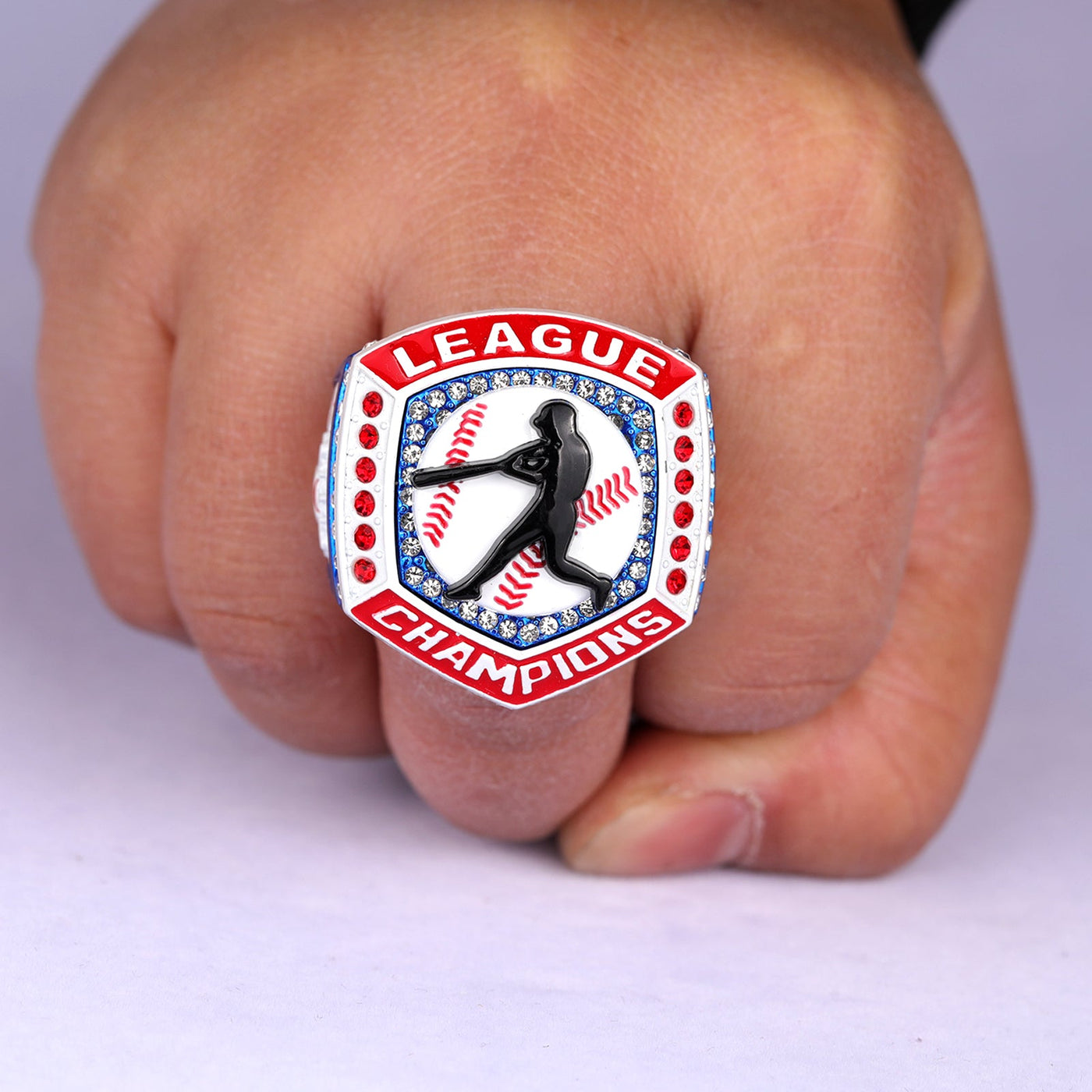 2025 LEAGUE red blue white baseball championship ring youth size 9.5 adult size 11.5 - Topsportsjewelry & awards