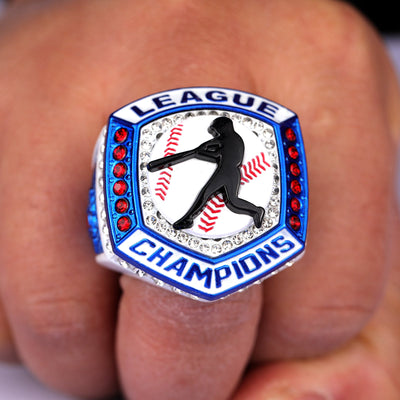 2025 LEAGUE white red blue baseball champ ring youth size 9.5 , adult size 11.5 - Topsportsjewelry & awards