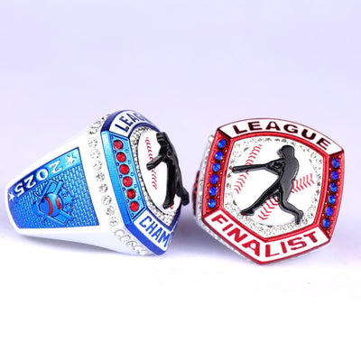 2025 LEAGUE white red blue baseball champ ring youth size 9.5 , adult size 11.5 - Topsportsjewelry & awards