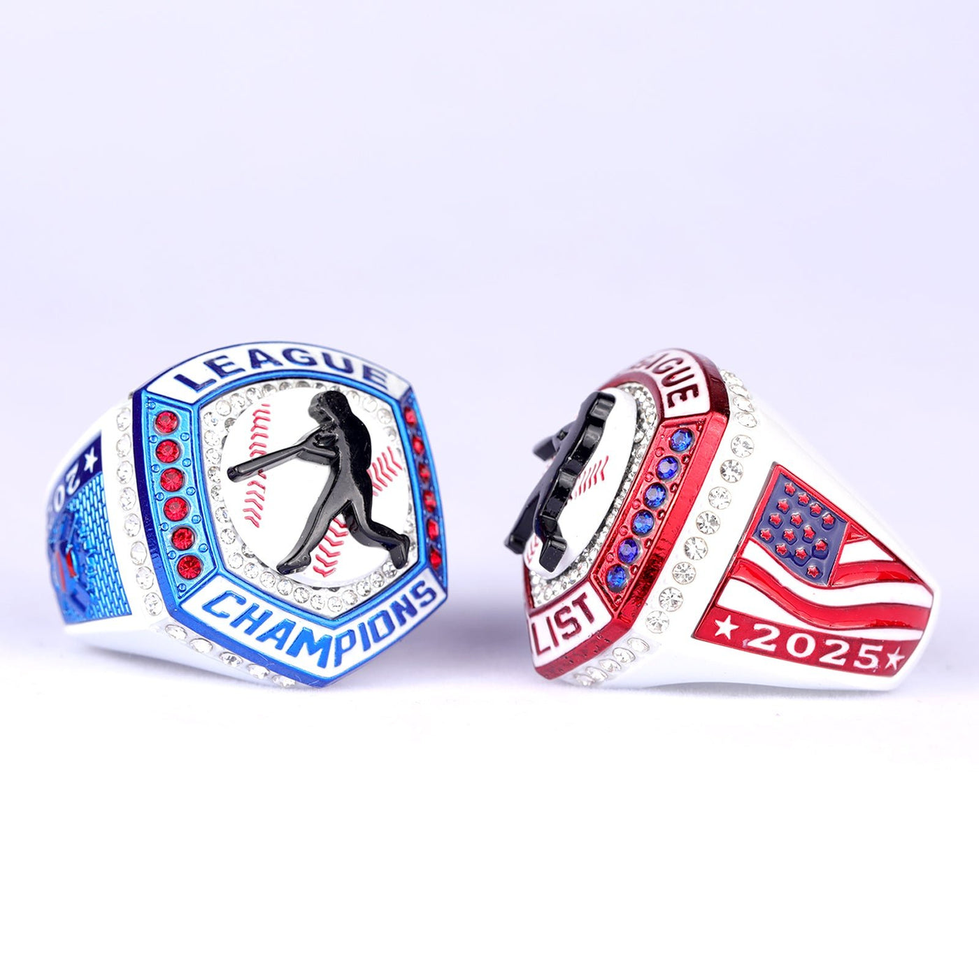 2025 LEAGUE white red blue baseball champ ring youth size 9.5 , adult size 11.5 - Topsportsjewelry & awards