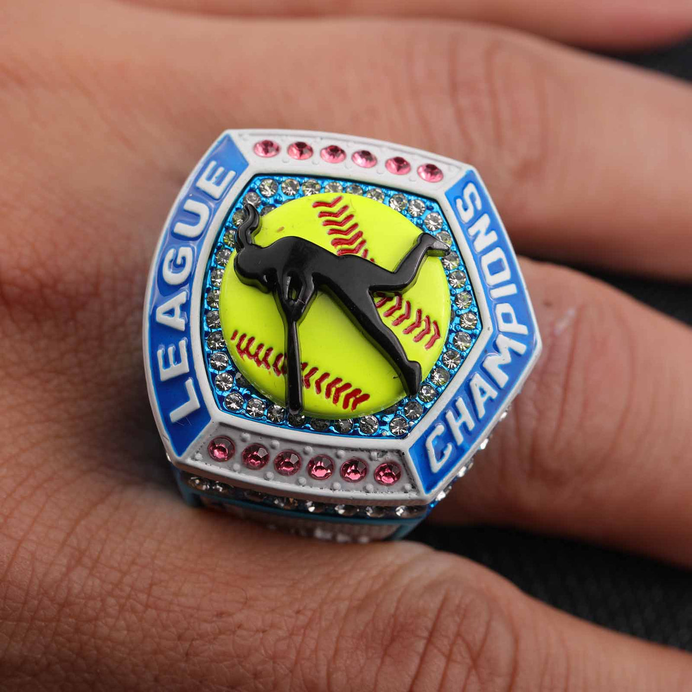 2025 pink white light blue softball LEAGUE championship ring size 9 and 11 - Topsportsjewelry & awards
