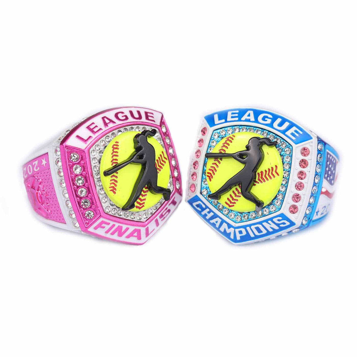 2025 pink white light blue softball LEAGUE championship ring size 9 and 11 - Topsportsjewelry & awards