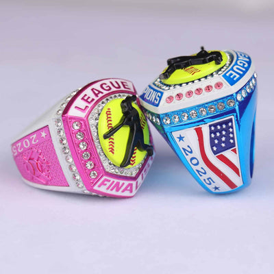 2025 pink white light blue softball LEAGUE championship ring size 9 and 11 - Topsportsjewelry & awards
