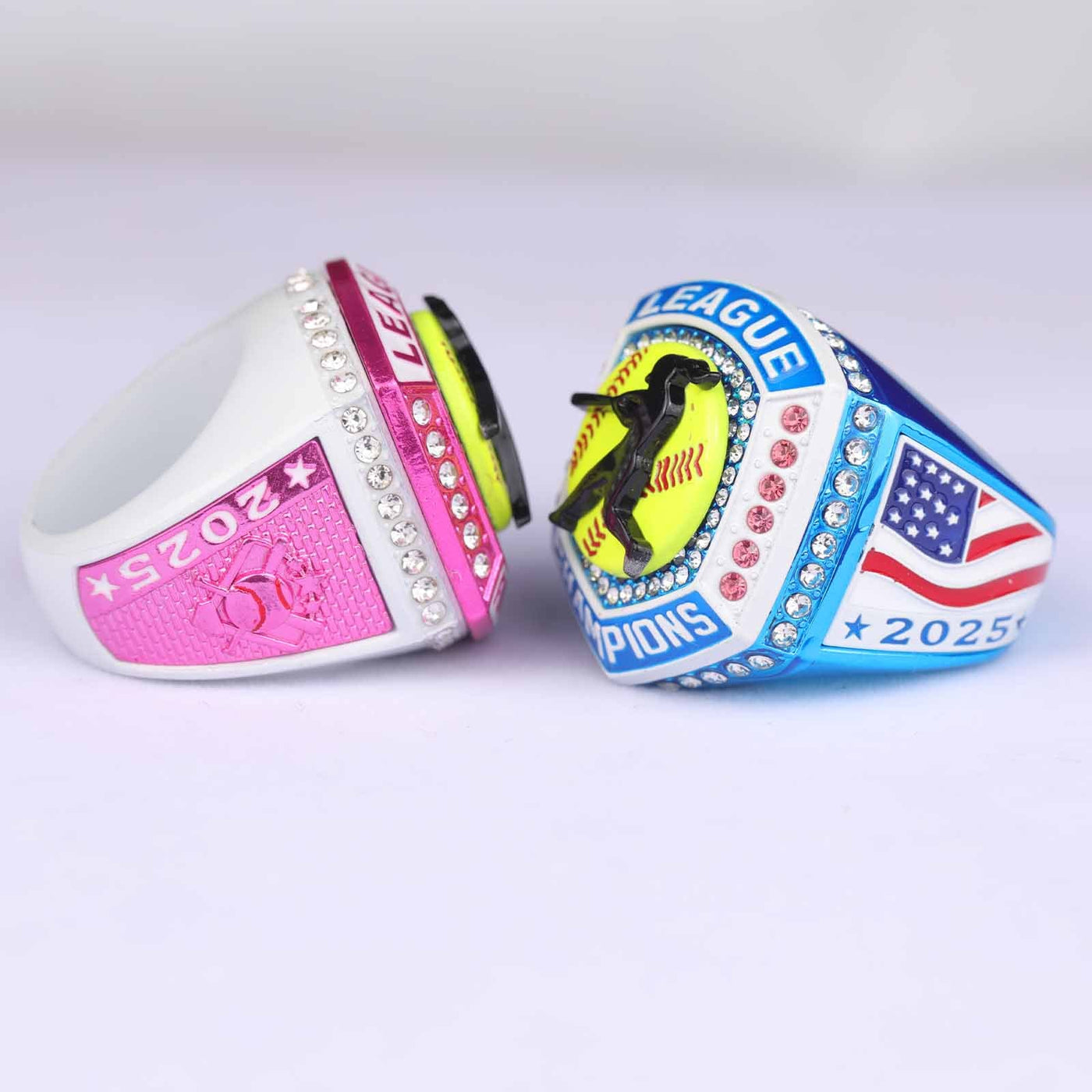 2025 pink white light blue softball LEAGUE championship ring size 9 and 11 - Topsportsjewelry & awards