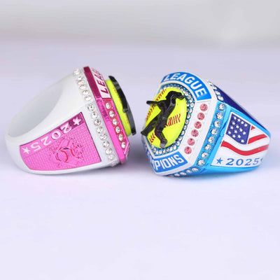 2025 pink white light blue softball LEAGUE championship ring size 9 and 11 - Topsportsjewelry & awards