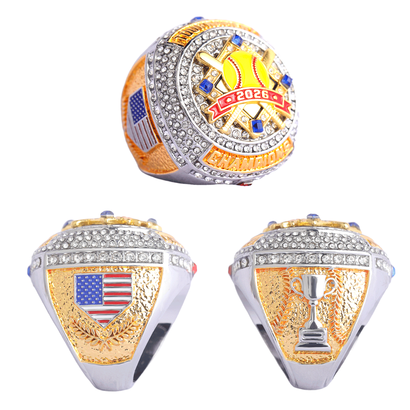 2026 softball team awards two-tones gold champions silver bronze finalist rings size 9.5
