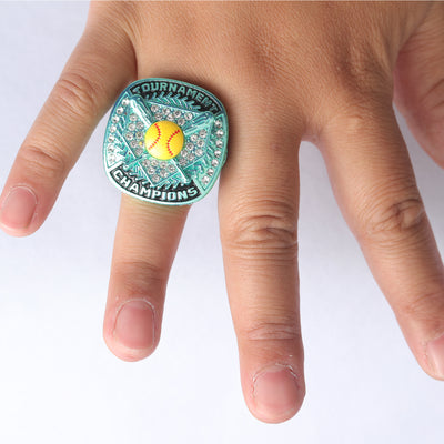 ST01 youth teal softball tournament championship rings size 9.5
