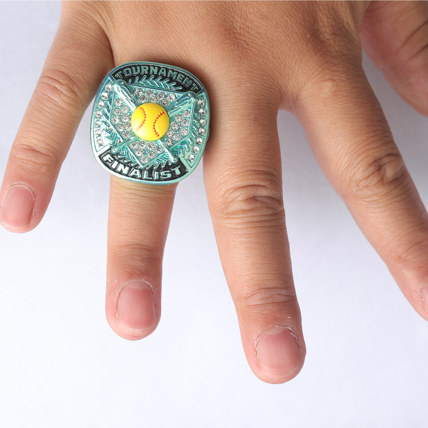 ST01 youth teal softball tournament championship rings size 9.5