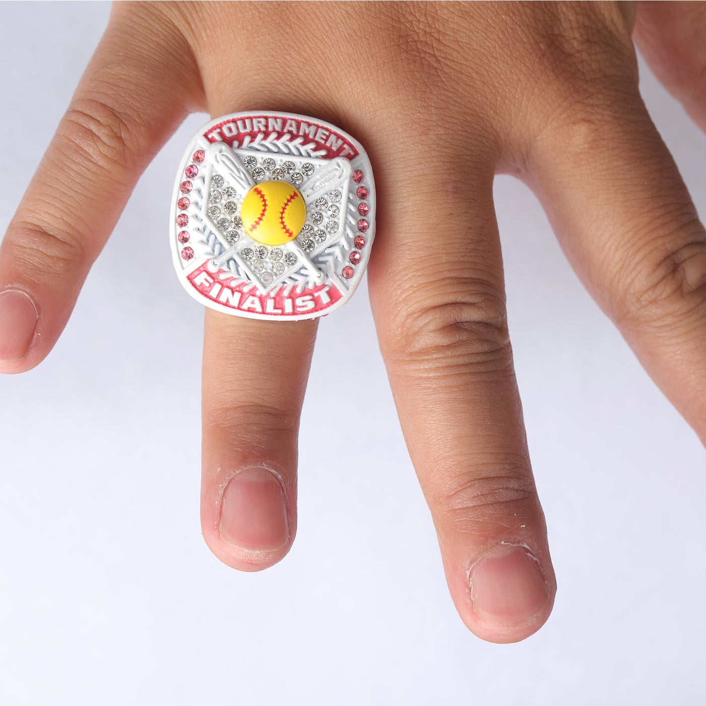 ST04 white pink girl softball tournament championship awards ring size 9.5