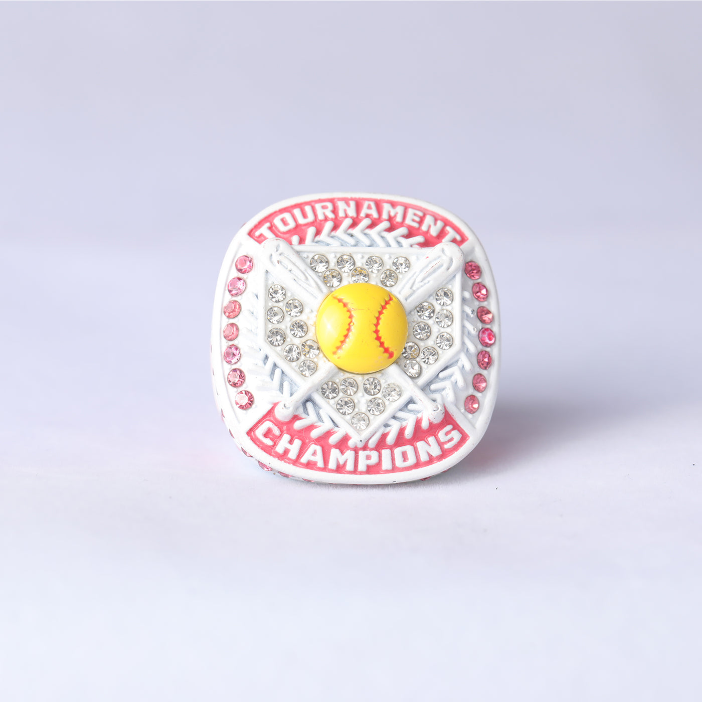 ST04 white pink girl softball tournament championship awards ring size 9.5