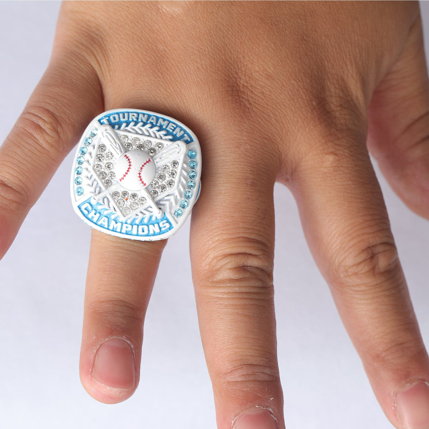 BA01 youth baseball white & carolina blue championship ring size 9 - Topsportsjewelry & awards