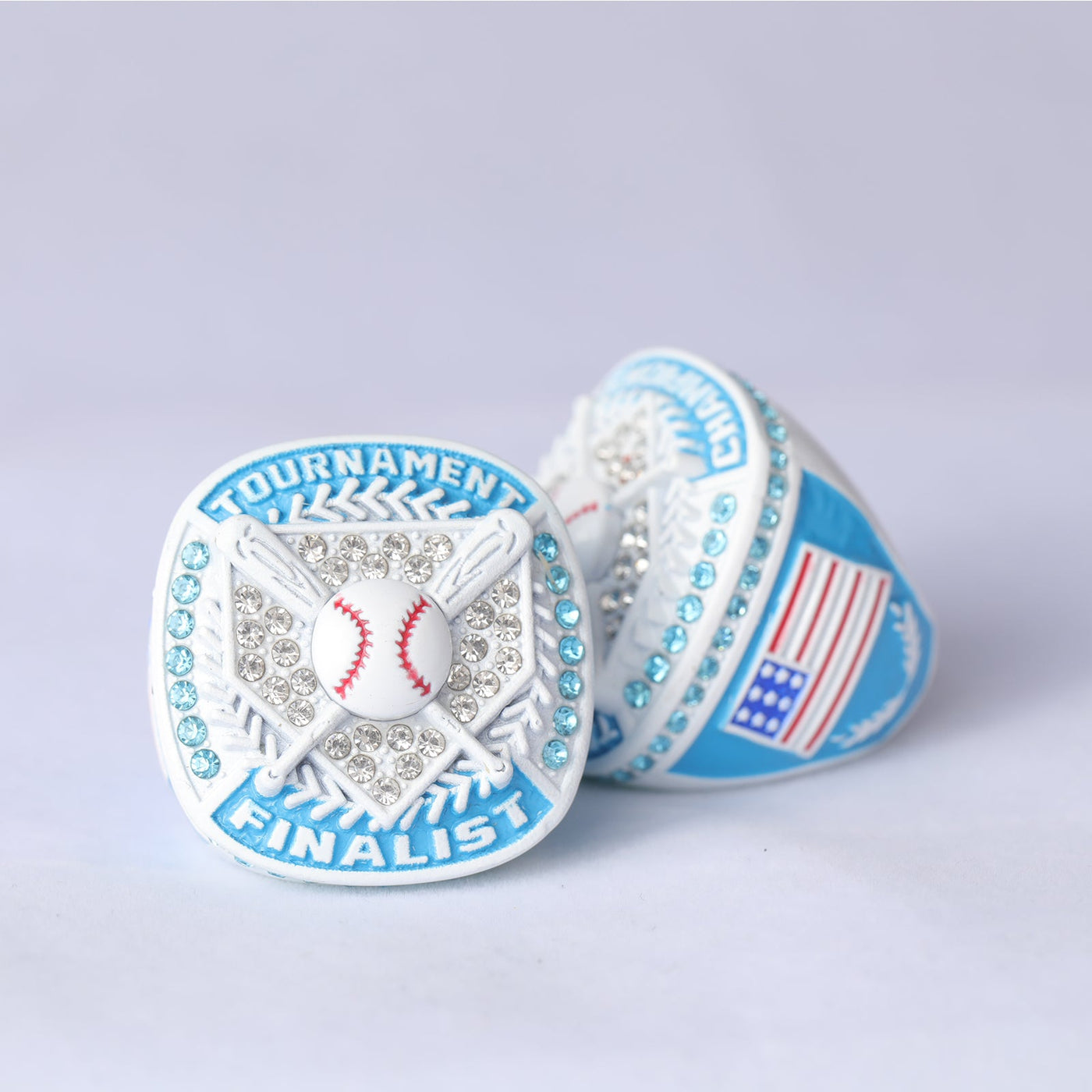 BA01 youth baseball white & carolina blue championship ring size 9 - Topsportsjewelry & awards