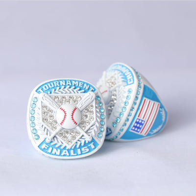 BA01 youth baseball white & carolina blue championship ring size 9 - Topsportsjewelry & awards