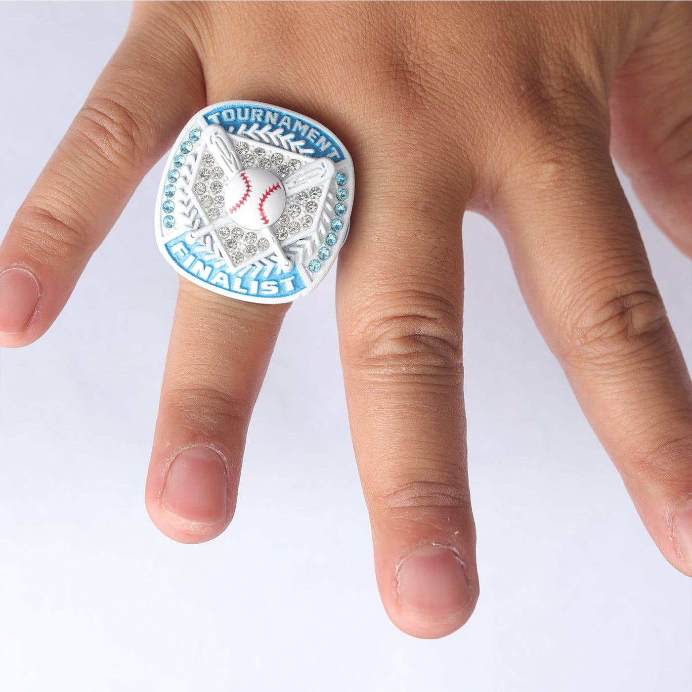 BA01 youth baseball white & carolina blue championship ring size 9 - Topsportsjewelry & awards