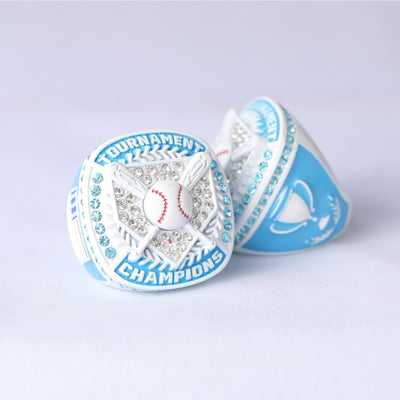 BA01 youth baseball white & carolina blue championship ring size 9 - Topsportsjewelry & awards
