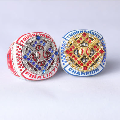 BAB01 white red blue baseball youth tournament championship rings size 9.5 - Topsportsjewelry & awards