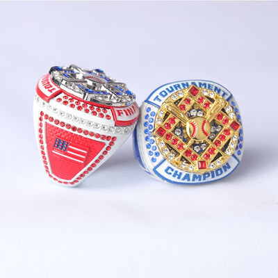 BAB01 white red blue baseball youth tournament championship rings size 9.5 - Topsportsjewelry & awards