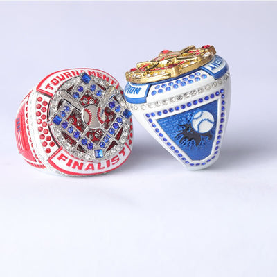 BAB01 white red blue baseball youth tournament championship rings size 9.5 - Topsportsjewelry & awards