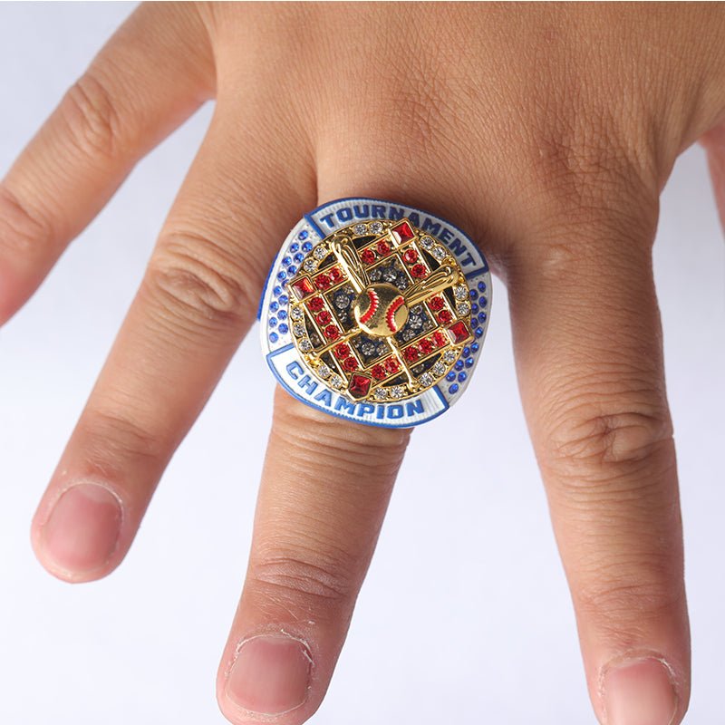 BAB01 white red blue baseball youth tournament championship rings size 9.5 - Topsportsjewelry & awards