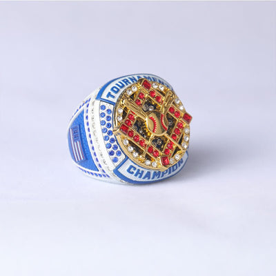 BAB01 white red blue baseball youth tournament championship rings size 9.5 - Topsportsjewelry & awards