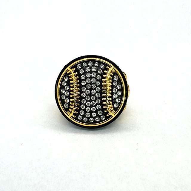 BS01 New ROUND Baseball BLACK gold & silver championship ring size 9.5 - Topsportsjewelry & awards