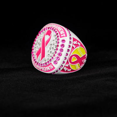 fall season breast cancer ribbon SOFTBALL team awards tournament championship white ring size 9.5 - Topsportsjewelry & awards