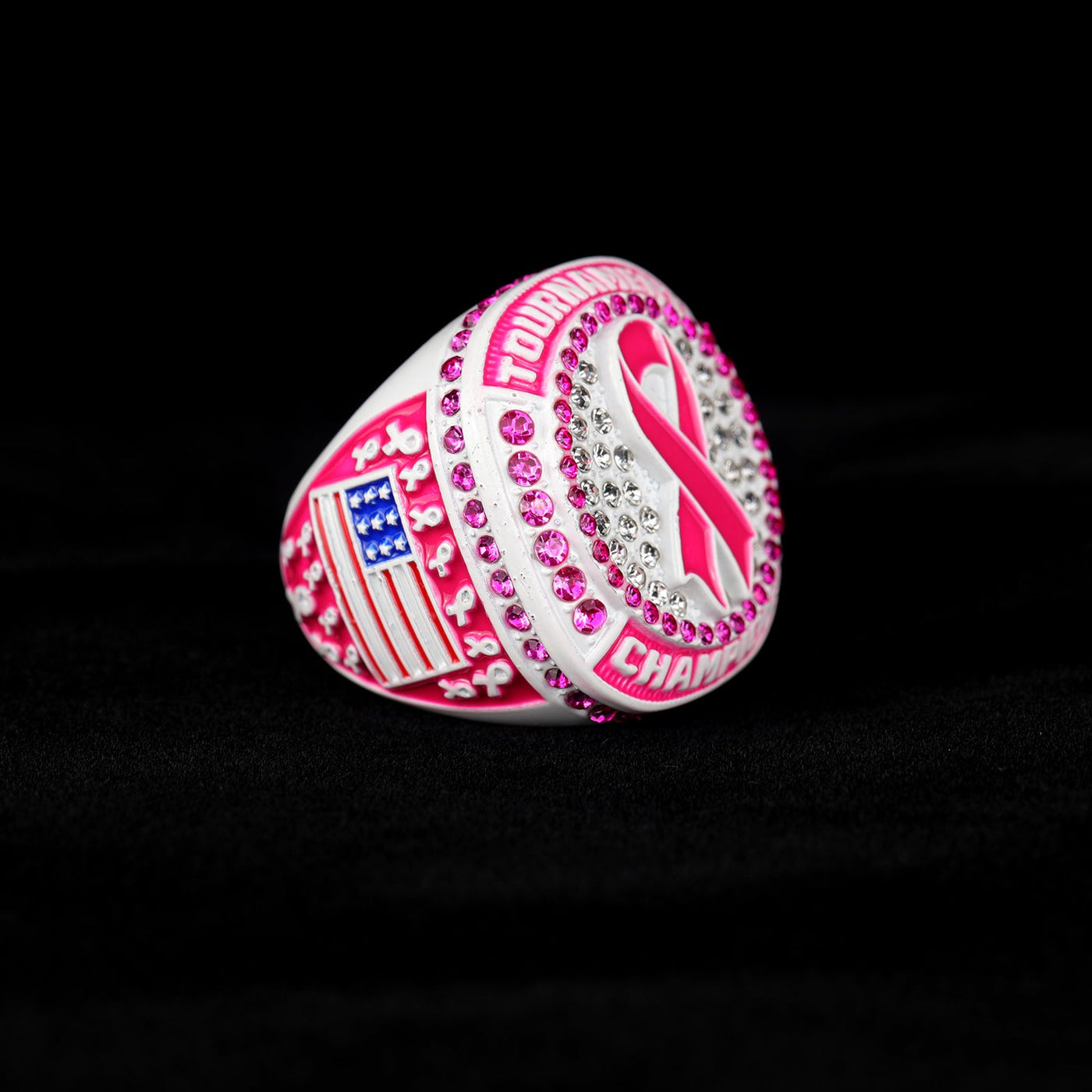fall season breast cancer ribbon SOFTBALL team awards tournament championship white ring size 9.5 - Topsportsjewelry & awards