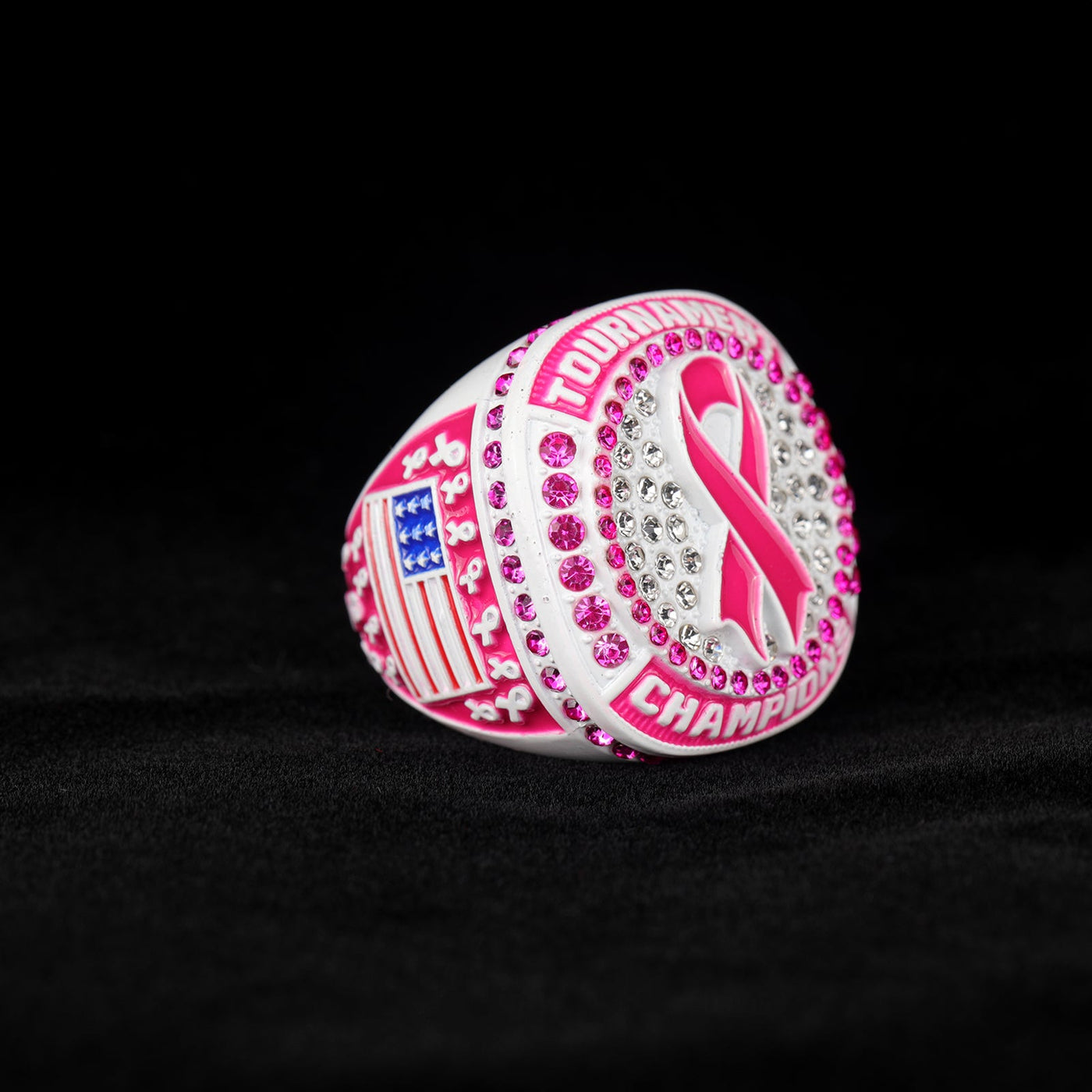 fall season breast cancer ribbon SOFTBALL team awards tournament championship white ring size 9.5 - Topsportsjewelry & awards