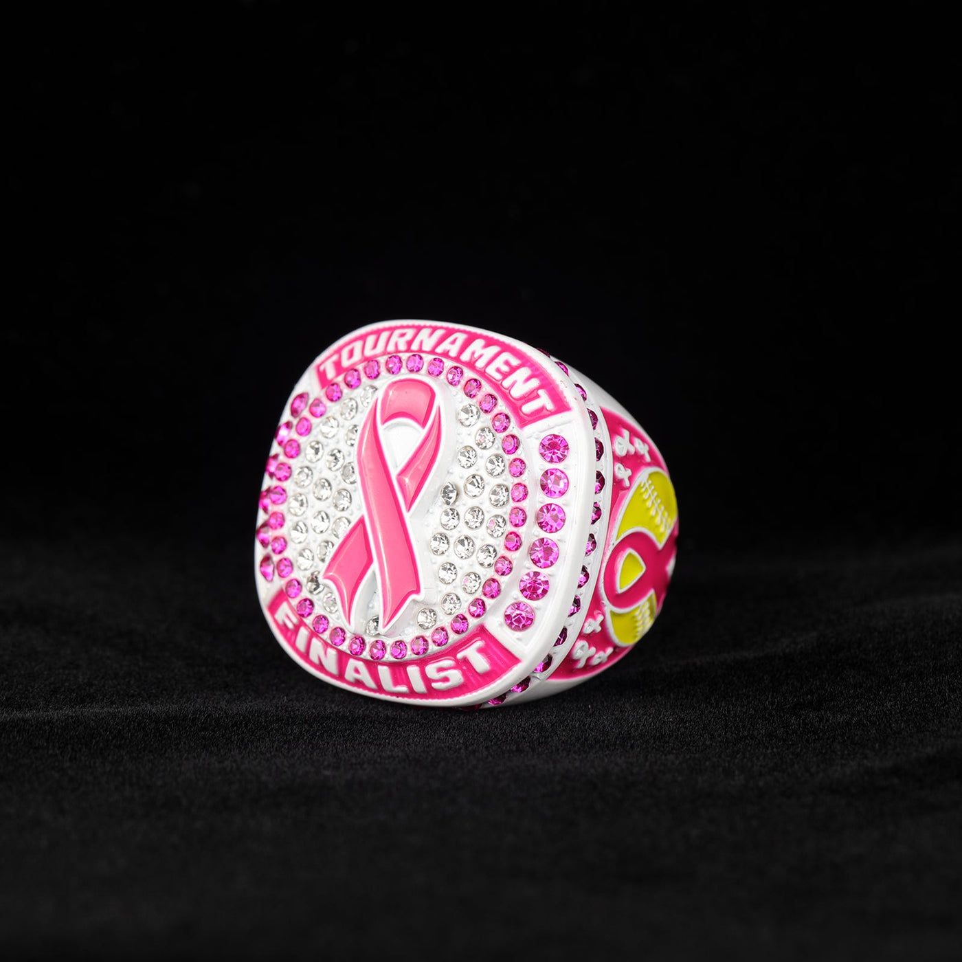 fall season breast cancer ribbon SOFTBALL team awards tournament championship white ring size 9.5 - Topsportsjewelry & awards