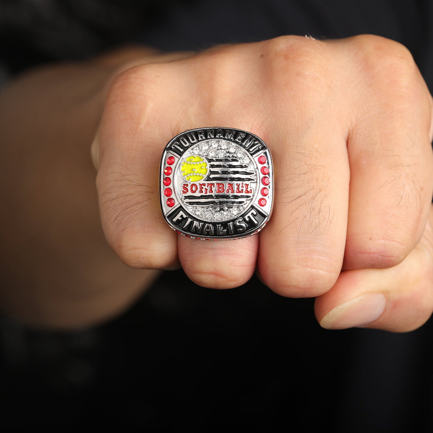 Generic flag heart series softball tournament championship ring size 9 - Topsportsjewelry & awards