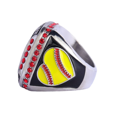 Generic flag heart series softball tournament championship ring size 9 - Topsportsjewelry & awards