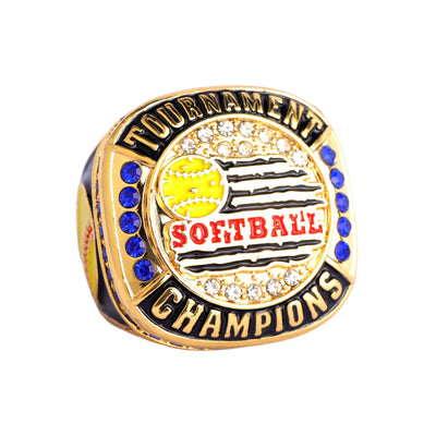 Generic flag heart series softball tournament championship ring size 9 - Topsportsjewelry & awards
