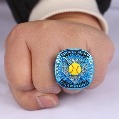homeplate light blue softball awards tournament championship rings size 9.5 for girls - Topsportsjewelry & awards