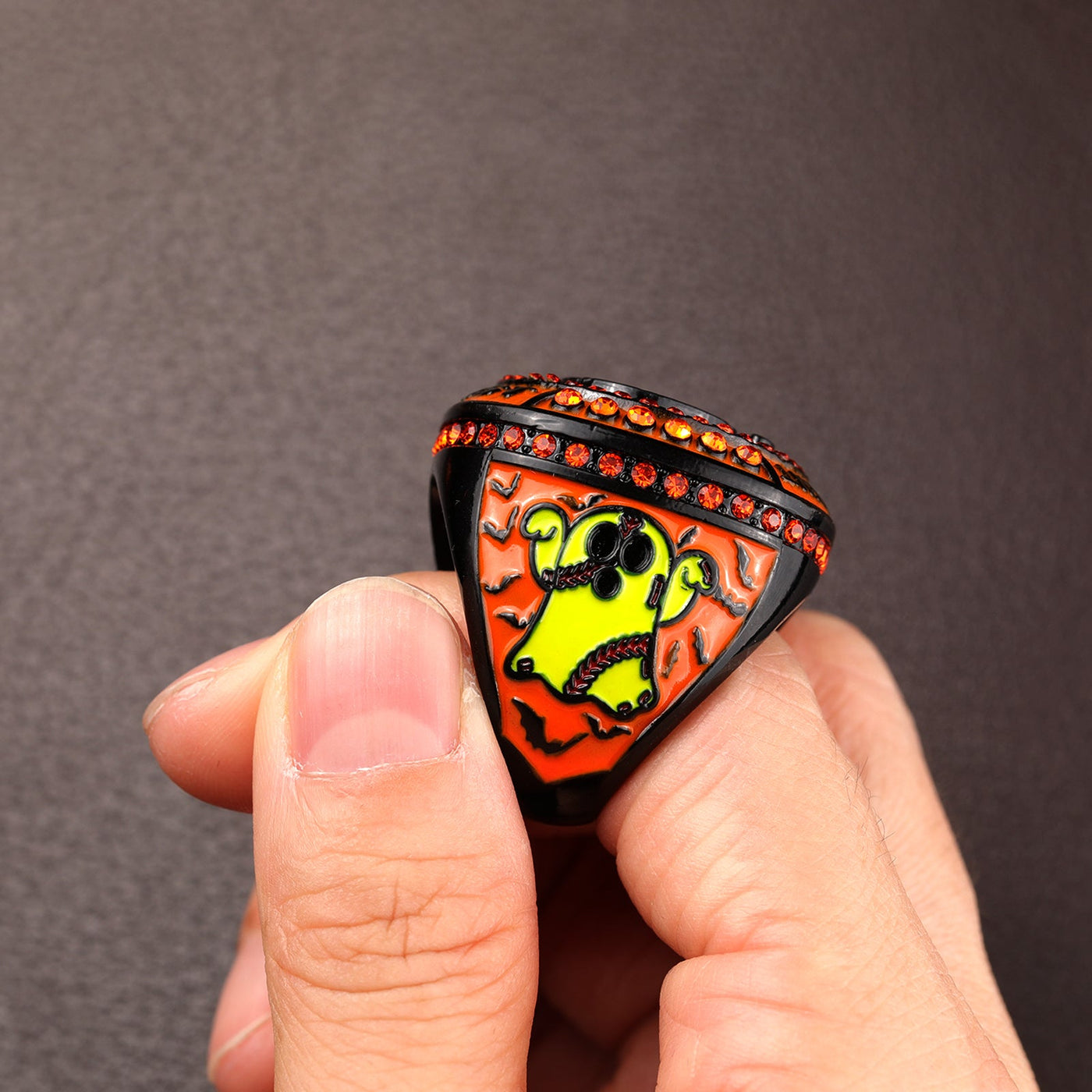 New arrival Halloween pumpkin softball tournament champions & finalist ring for girls size 9.5 - Topsportsjewelry & awards