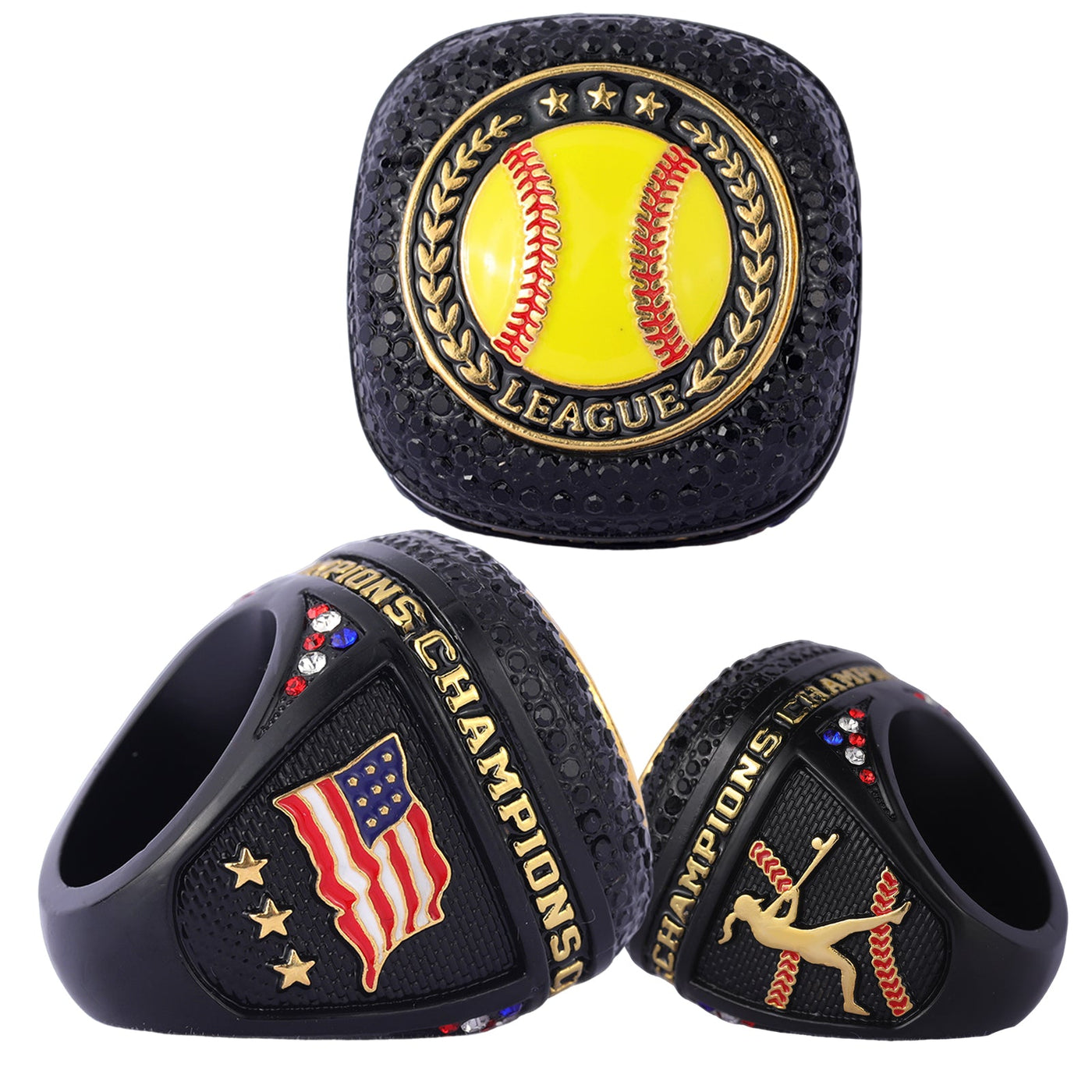 New arrival youth girls softball balck LEAGUE championship rings finge ...