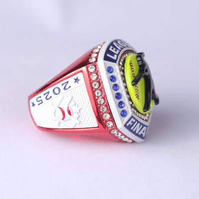 New big heavy red blue white homeplate softball championship ring 2025 size 9.5 and size 11.5 - Topsportsjewelry & awards
