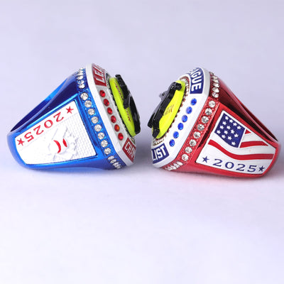 New big heavy red blue white homeplate softball championship ring 2025 size 9.5 and size 11.5 - Topsportsjewelry & awards