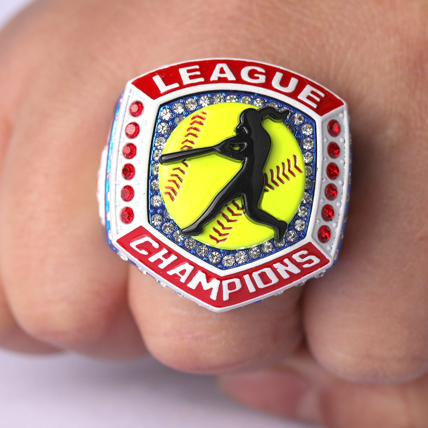 New big heavy red blue white homeplate softball championship ring 2025 size 9.5 and size 11.5 - Topsportsjewelry & awards