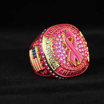 pink ring gold champion silver finalist breast cancer baseball championship ring size 9.5 - Topsportsjewelry & awards