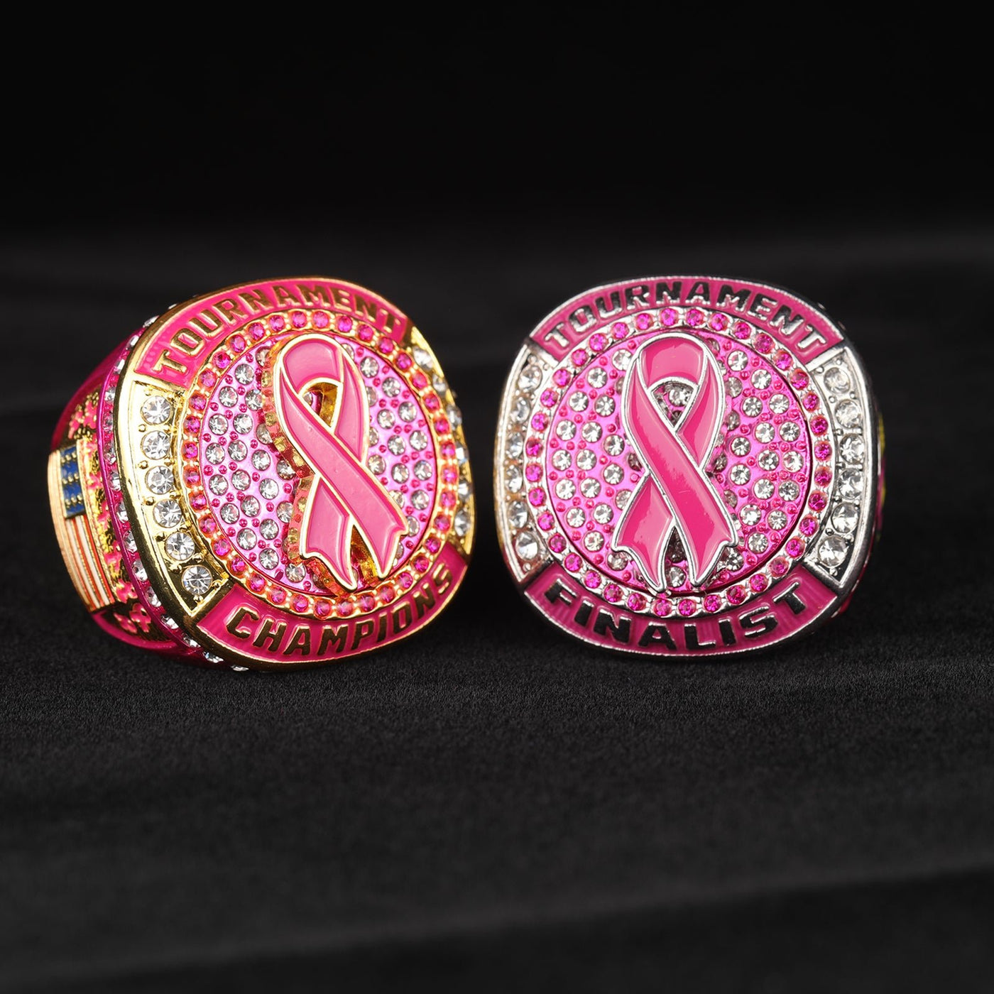 pink ring gold champion silver finalist breast cancer baseball championship ring size 9.5 - Topsportsjewelry & awards